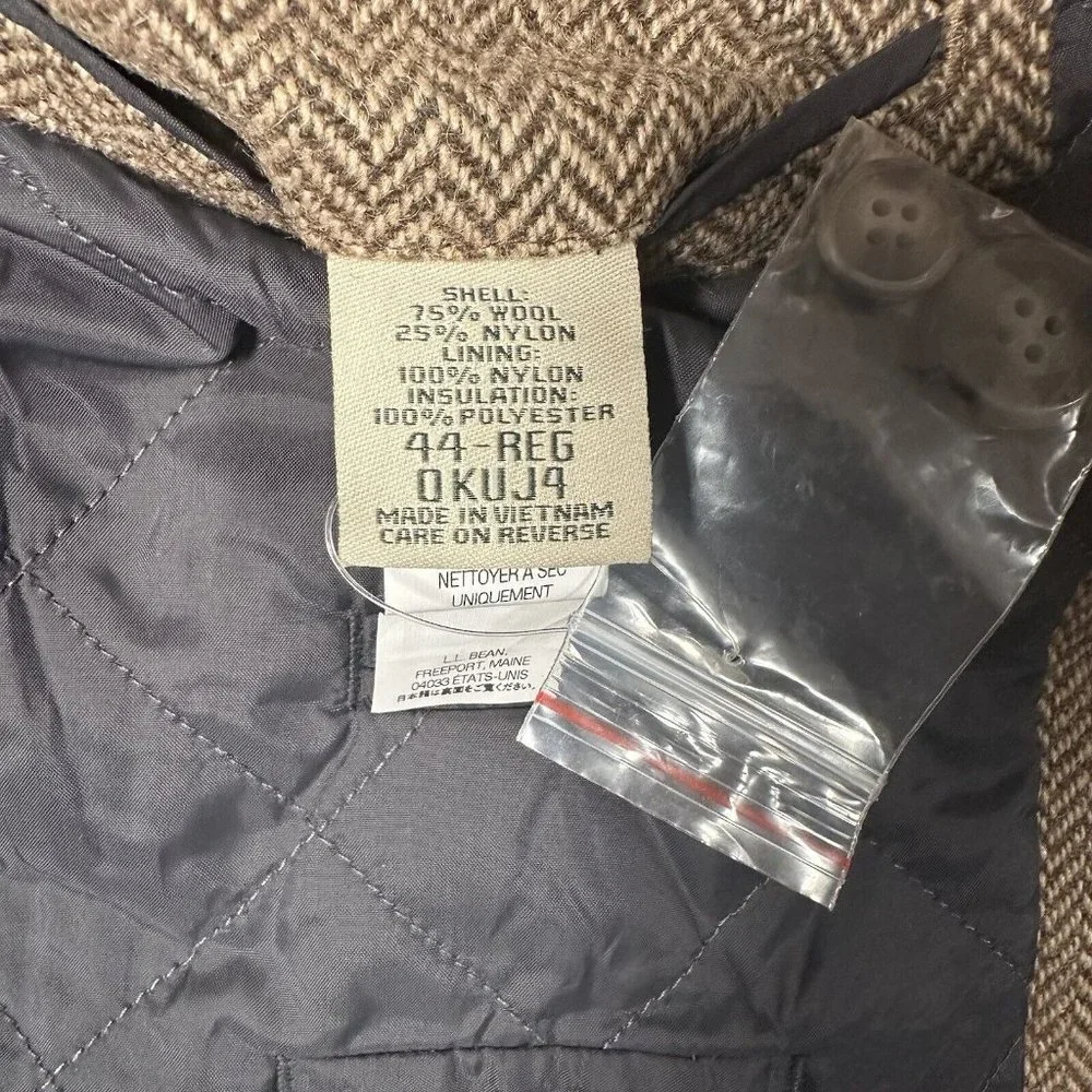 L.L. Bean Men's  Wool Primaloft Jacket‎ 44 Brown Tan Herringbone Warm Blazer